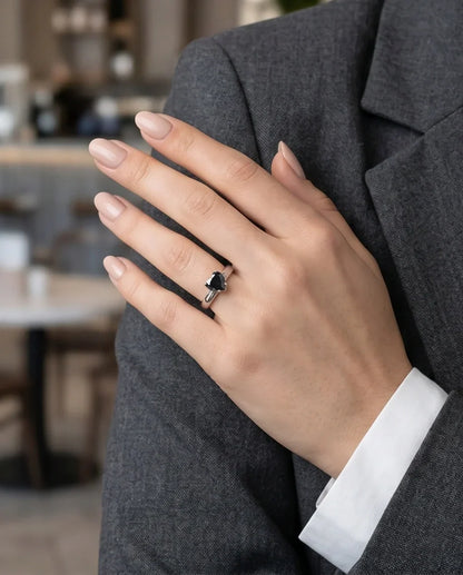 Sterling Silver Heart-Cut Black Onyx Solitaire Ring