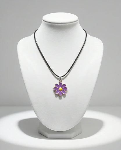 Vibrant Purple Daisy Enamel Pendant Necklace