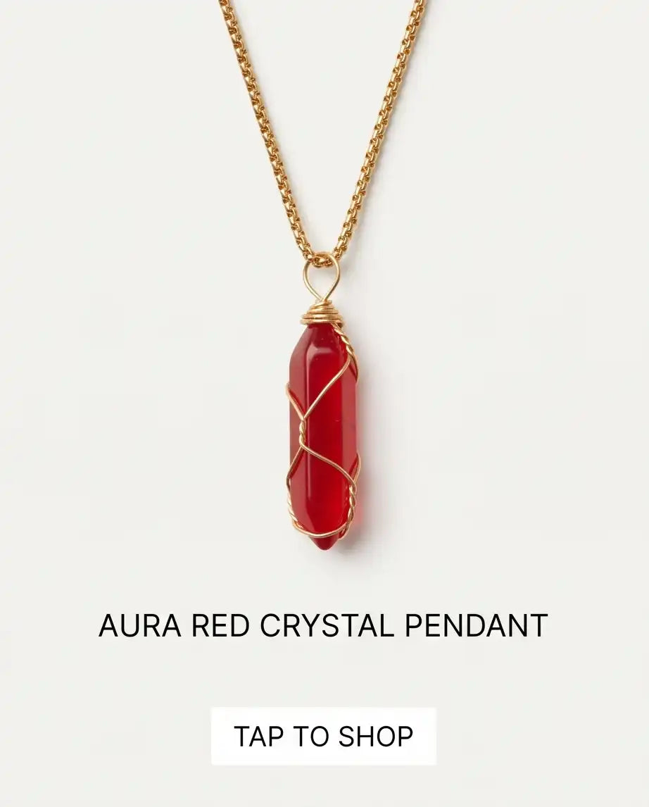 Wire-Wrapped Red Crystal Point Pendant Box Chain