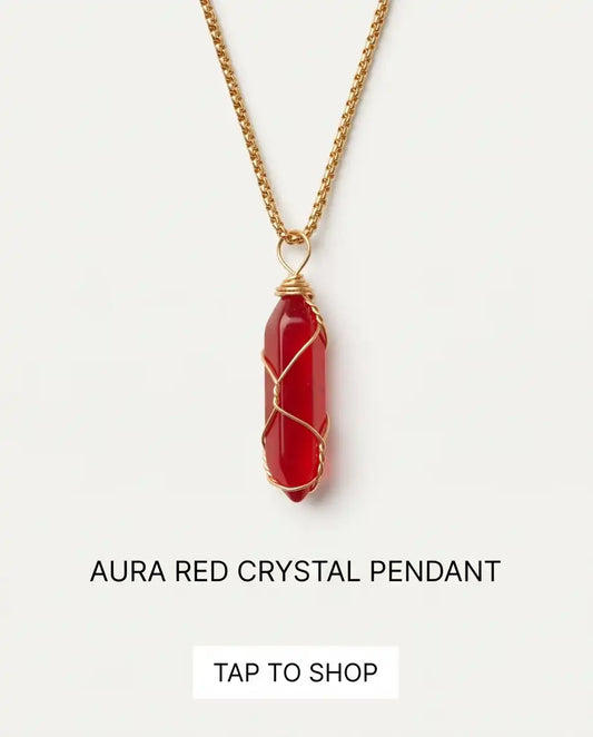Wire-Wrapped Red Crystal Point Pendant Box Chain