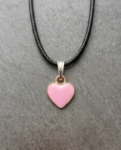 Classic Pink Heart Enamel Pendant Necklace