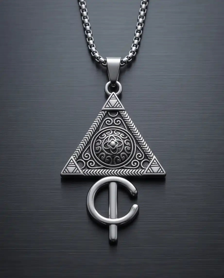 Geometric Occult Triangle and Cross Pendant Box Chain