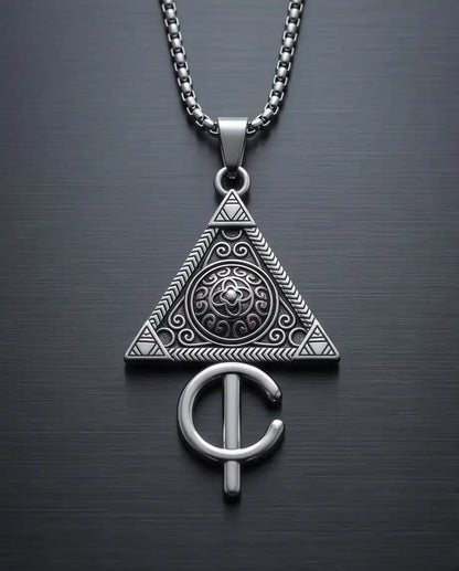 Geometric Occult Triangle and Cross Pendant Box Chain
