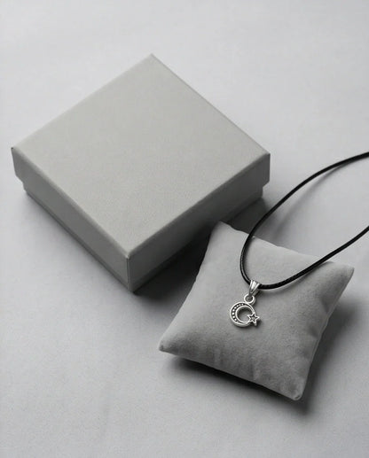 Silver Celestial Crescent Moon and Star Necklace
