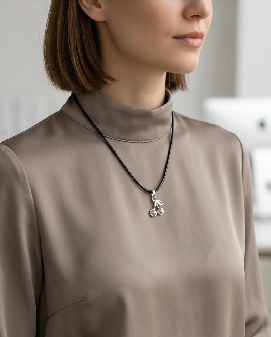 Silver Double Cherry Pendant Necklace