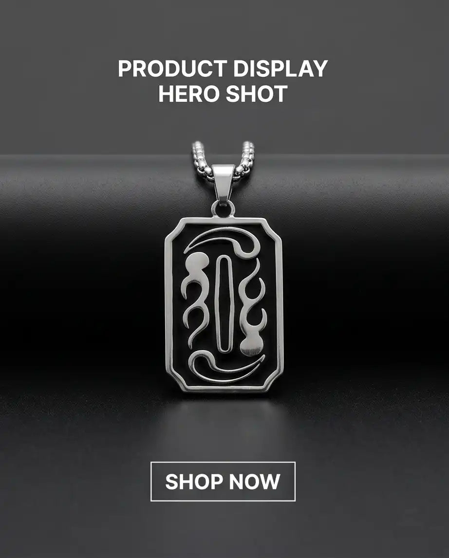 Moon Phase Abstract Calligraphy Tag Silver Box Chain Necklace
