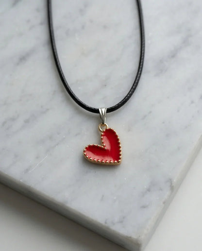 Gold and Textured Red Heart Necklace