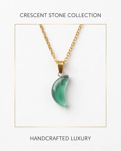 Silver Emerald Green Crescent Moon Pendant Necklace