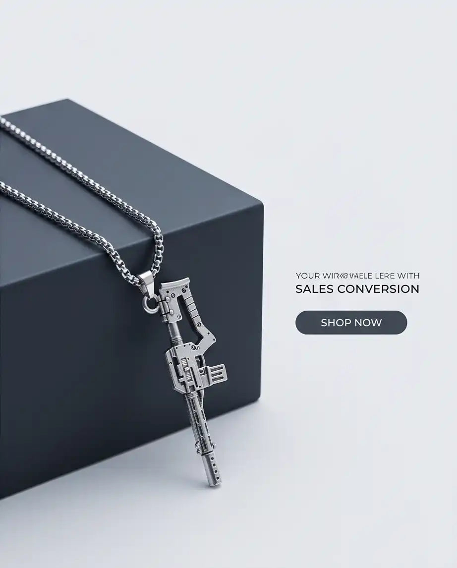Cyberpunk Assault Rifle Weapon Pendant Box Chain