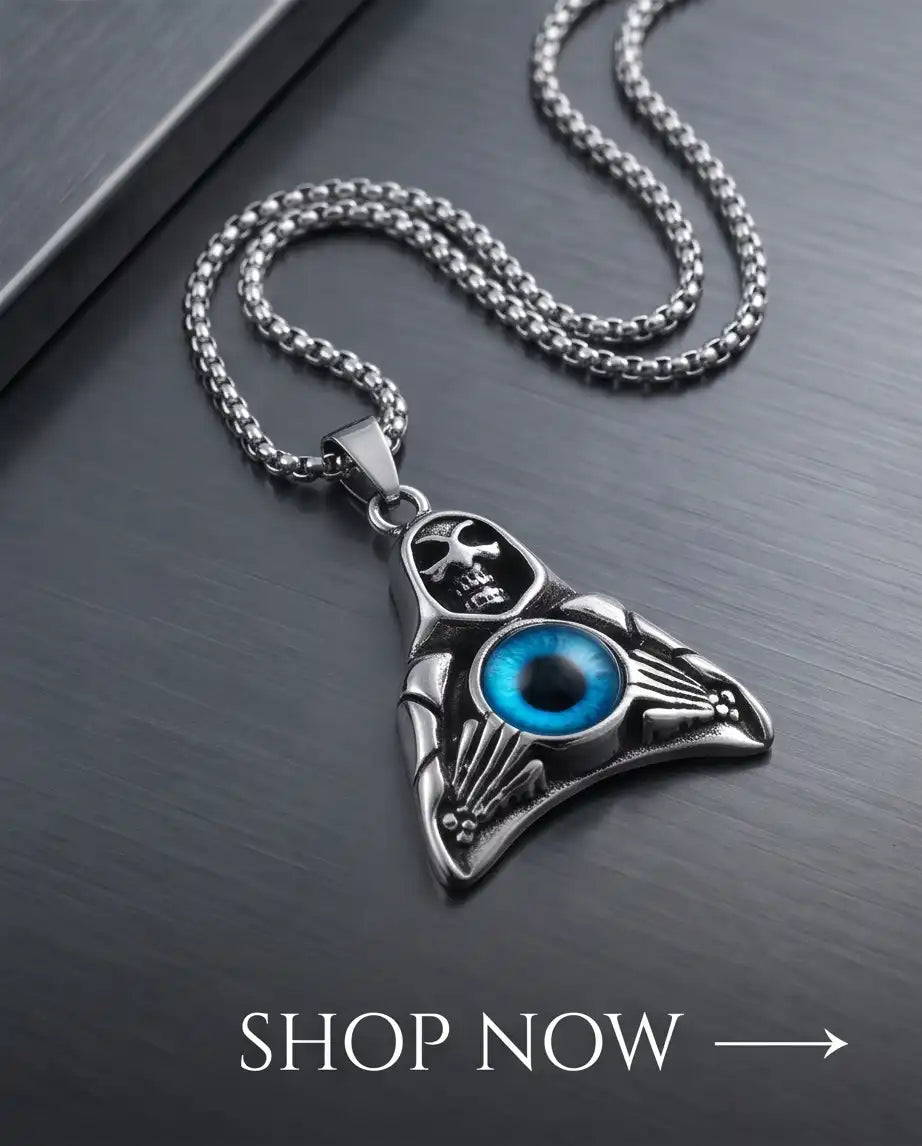 Blue Eye Hooded Reaper Pendant Box Chain