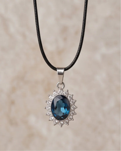 Silver London Blue Oval Halo Medallion Pendant Necklace