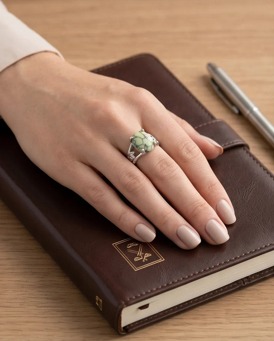 Earthy Mint Leaf Statement Ring