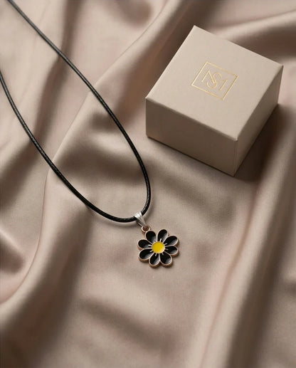 Gold and Black Daisy Pendant Necklace