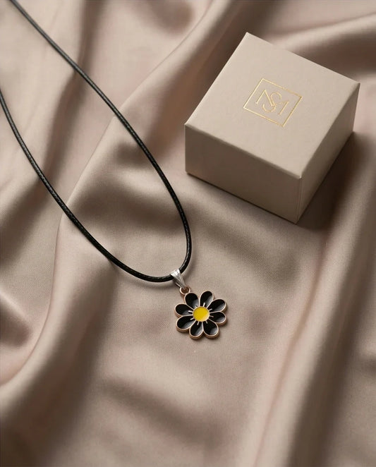 Gold and Black Daisy Pendant Necklace