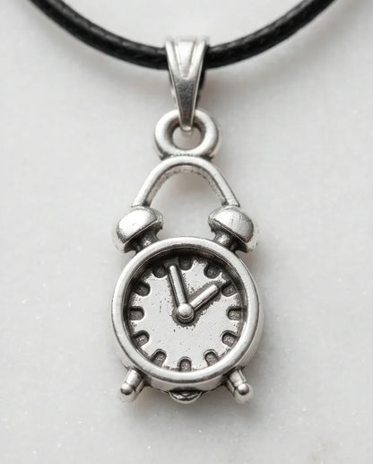 Silver Retro Alarm Clock Pendant Necklace