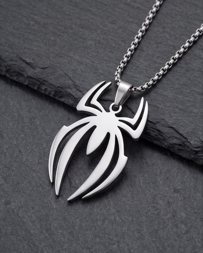 Silver Tribal Spider Emblem Pendant Necklace