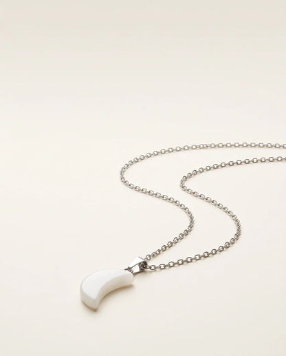 Silver Opal White Crescent Moon Pendant Necklace