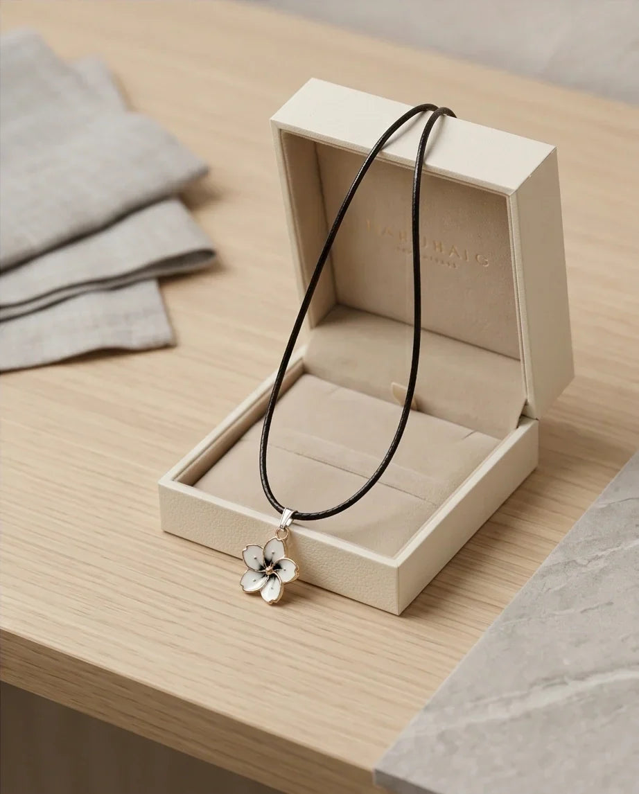 Gold and White Blossom Pendant Necklace
