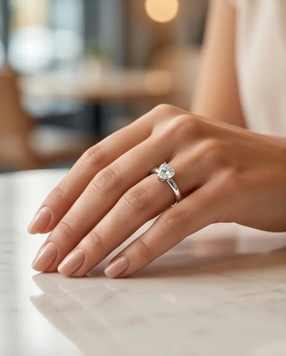 Sterling Silver Heart-Cut Moissanite Solitaire Ring