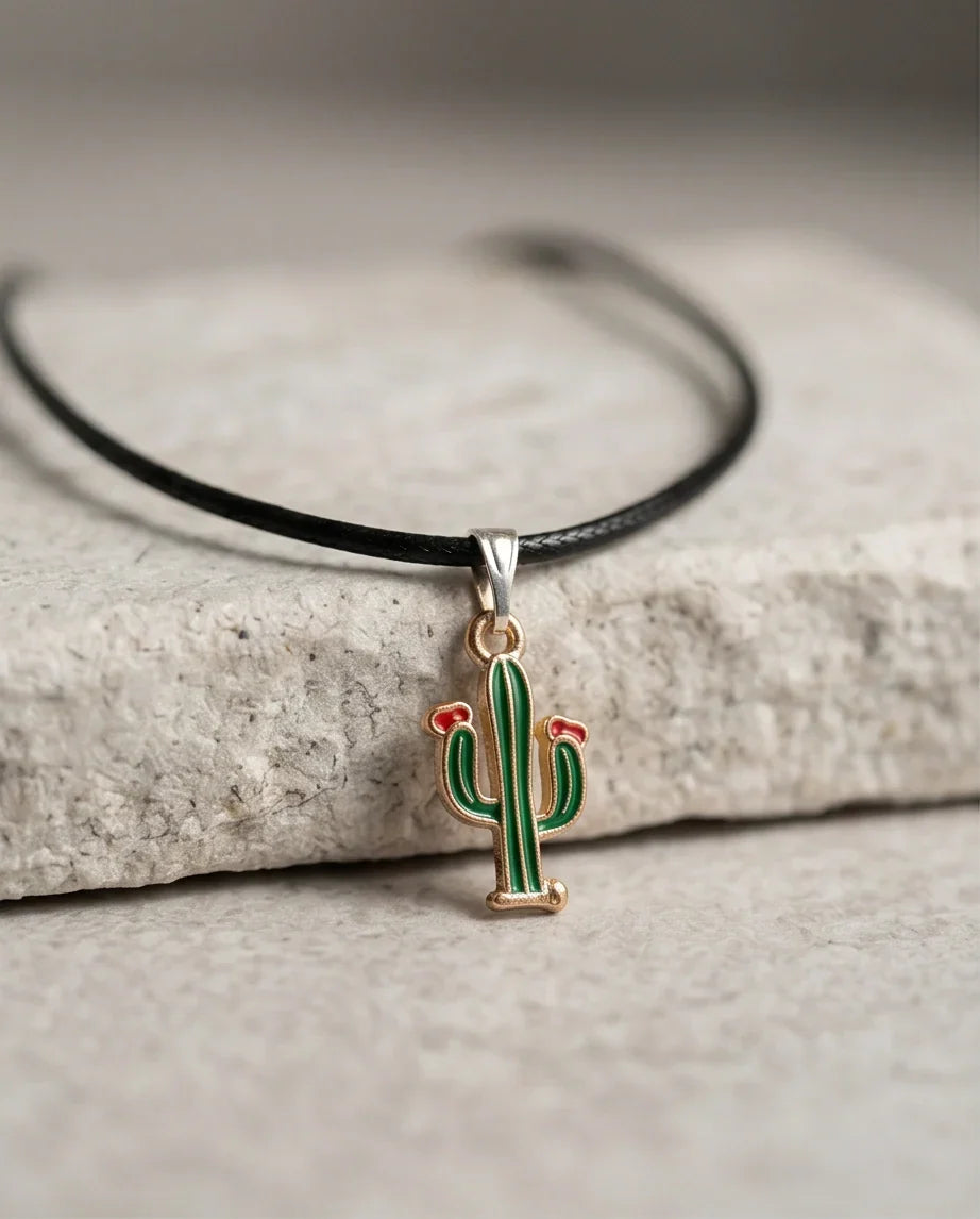 Gold and Green Blooming Cactus Necklace