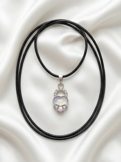Opalite Heart Bow Lock Pendant Necklace