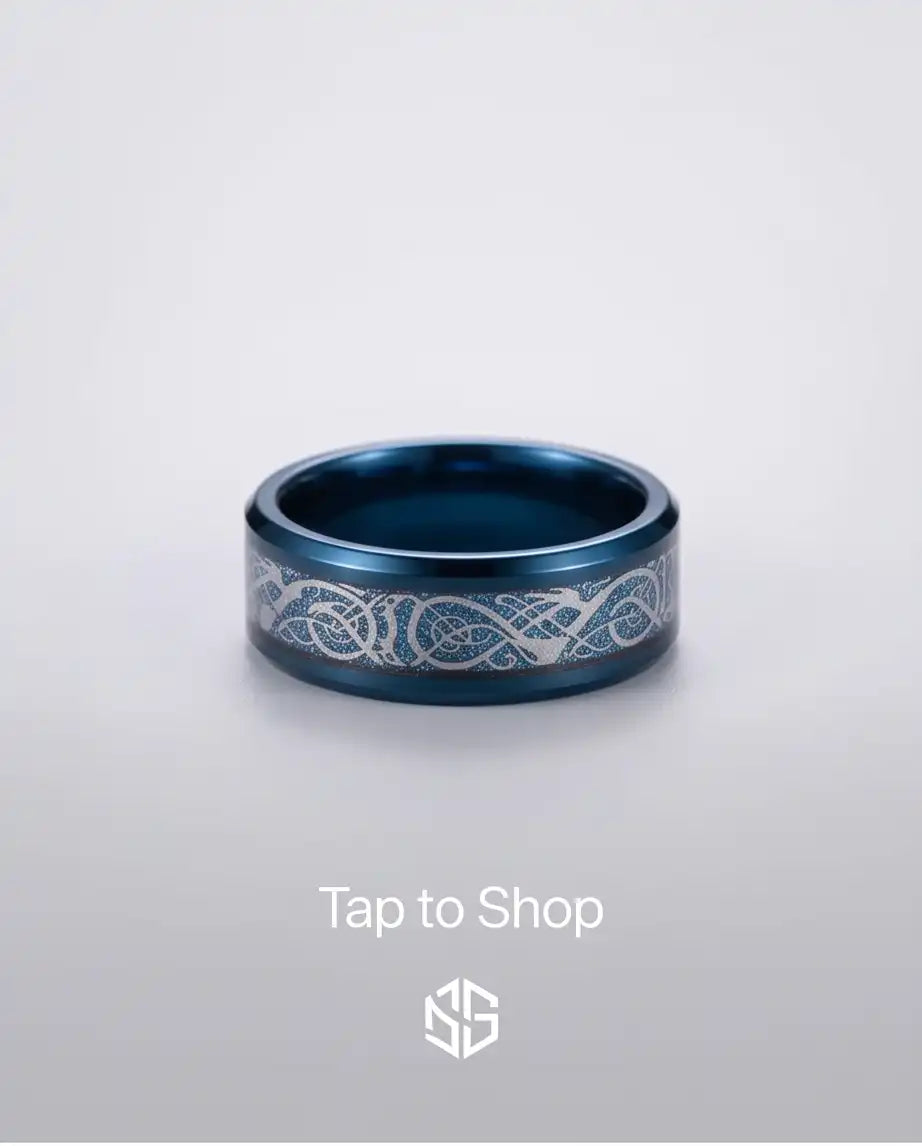 Blue Dragon Celtic Inlay Band Ring