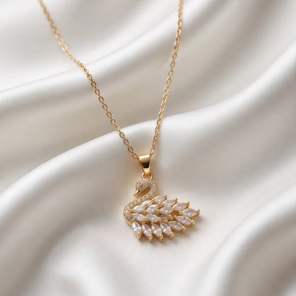 Gold Crystal Swan Necklace