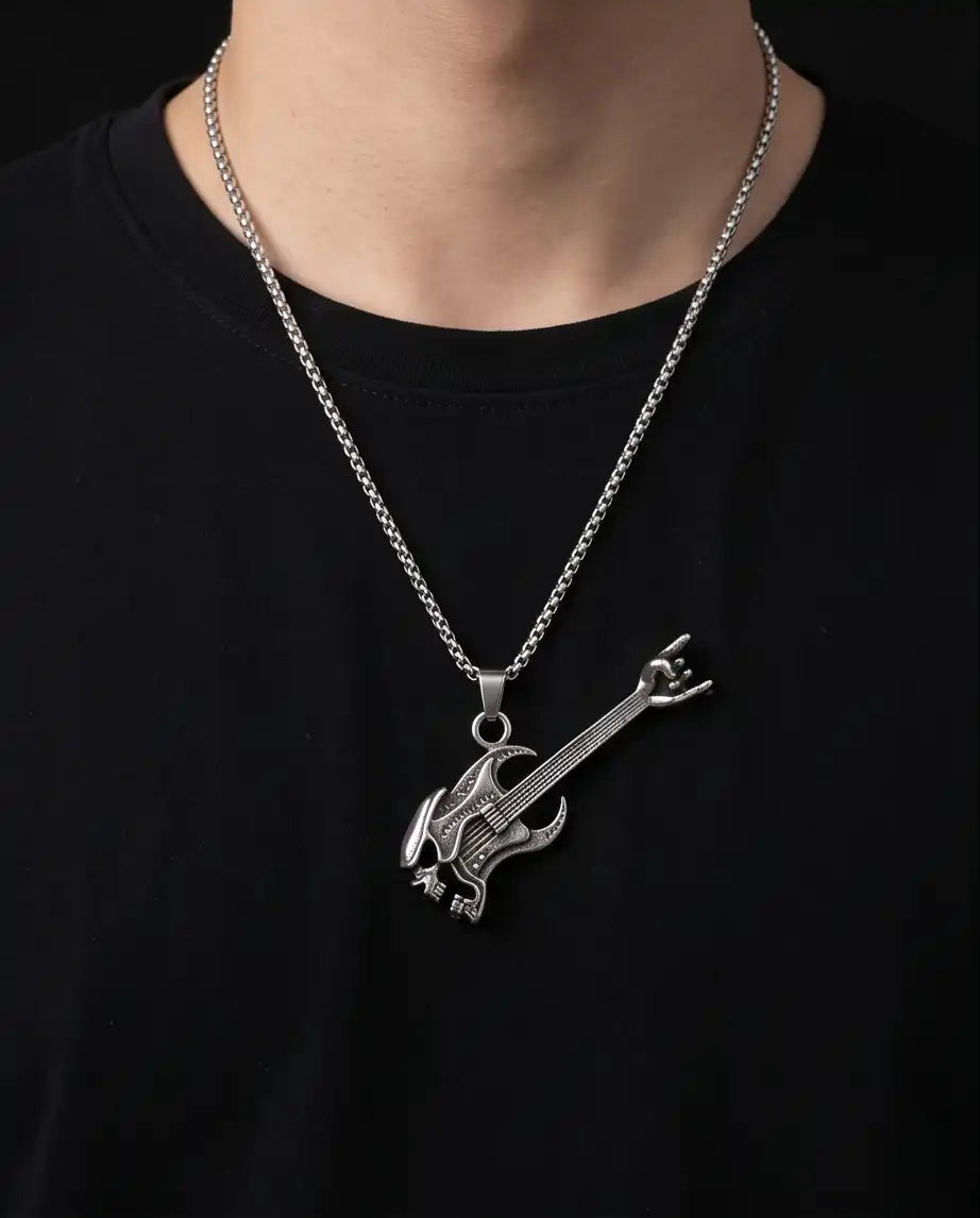 Rock Horns Electric Guitar Pendant Box Chain