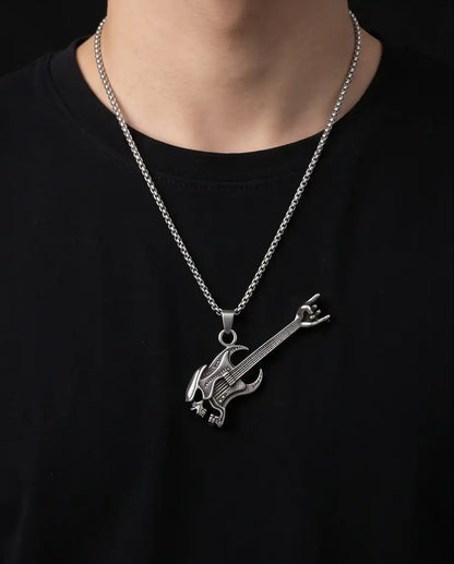 Rock Horns Electric Guitar Pendant Box Chain