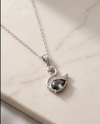 Silver Smoky Quartz Swan Pendant Necklace