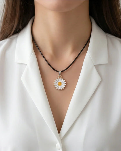Gold and White Daisy Pendant Necklace
