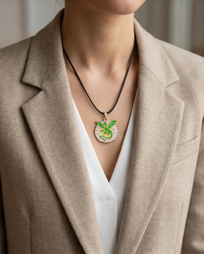 Green Dragon Medallion Cord Necklace