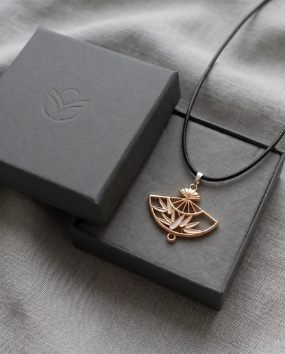 White Leaf Bamboo Fan Pendant Necklace