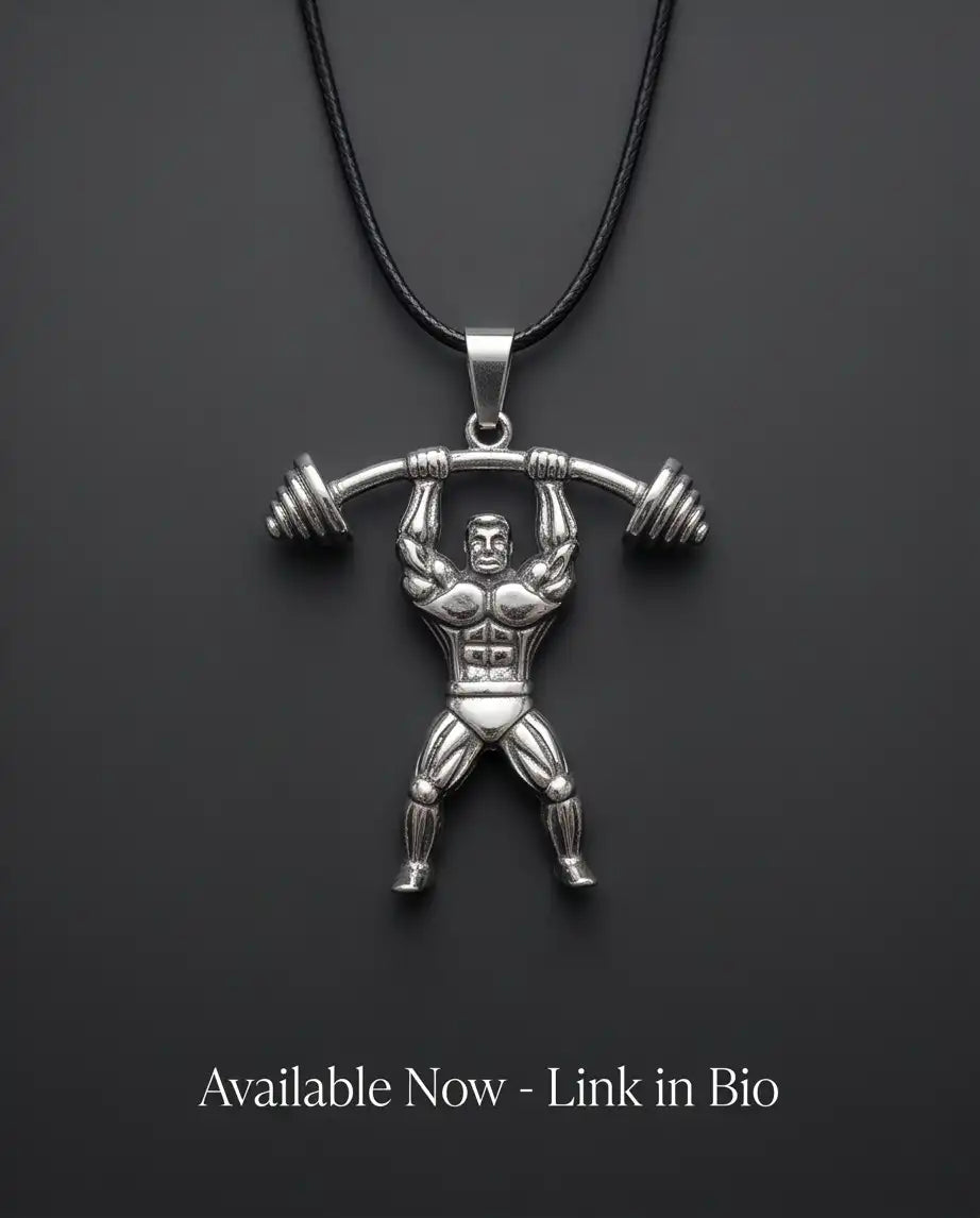 Bodybuilder Barbell Weightlifting Fitness Pendant Box Chain
