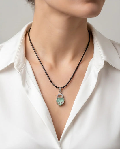 Green Heart Bow Lock Pendant Necklace