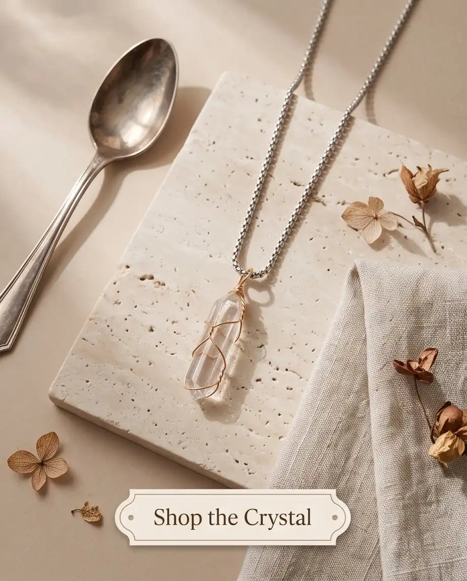 Wire-Wrapped Clear Quartz Crystal Point Pendant Box Chain