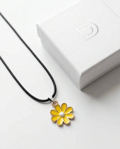 Vibrant Yellow Daisy Enamel Pendant Necklace