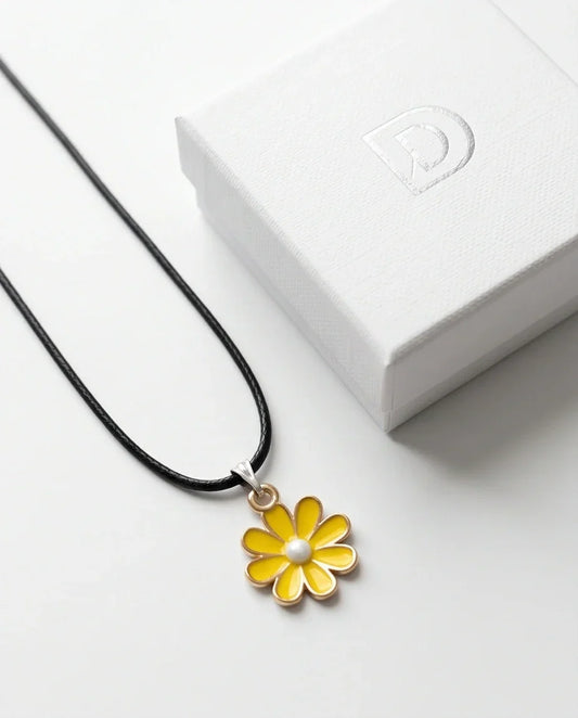 Vibrant Yellow Daisy Enamel Pendant Necklace
