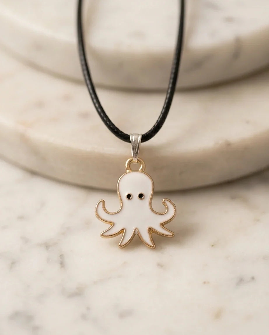 Gold and White Octopus Pendant Necklace