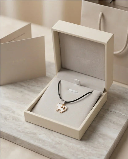 Gold and White Cat Pendant Necklace