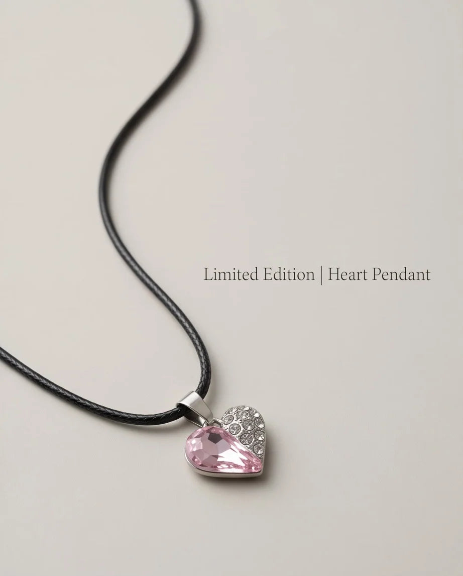 Silver Rose Pink Heart Pavé Pendant Necklace
