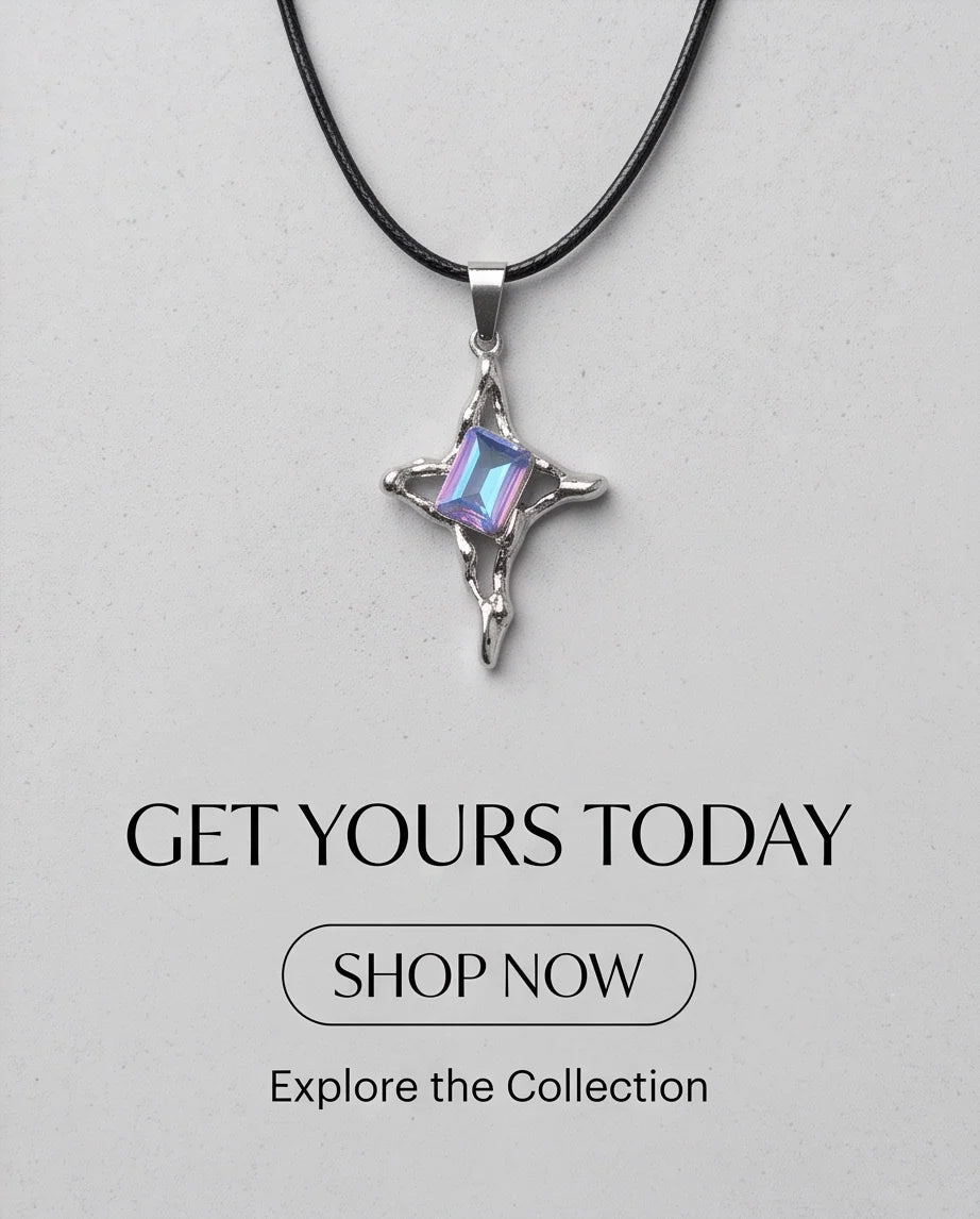 Silver Blue-Purple Gemstone Gothic Cross Pendant Necklace