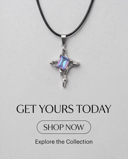 Silver Blue-Purple Gemstone Gothic Cross Pendant Necklace