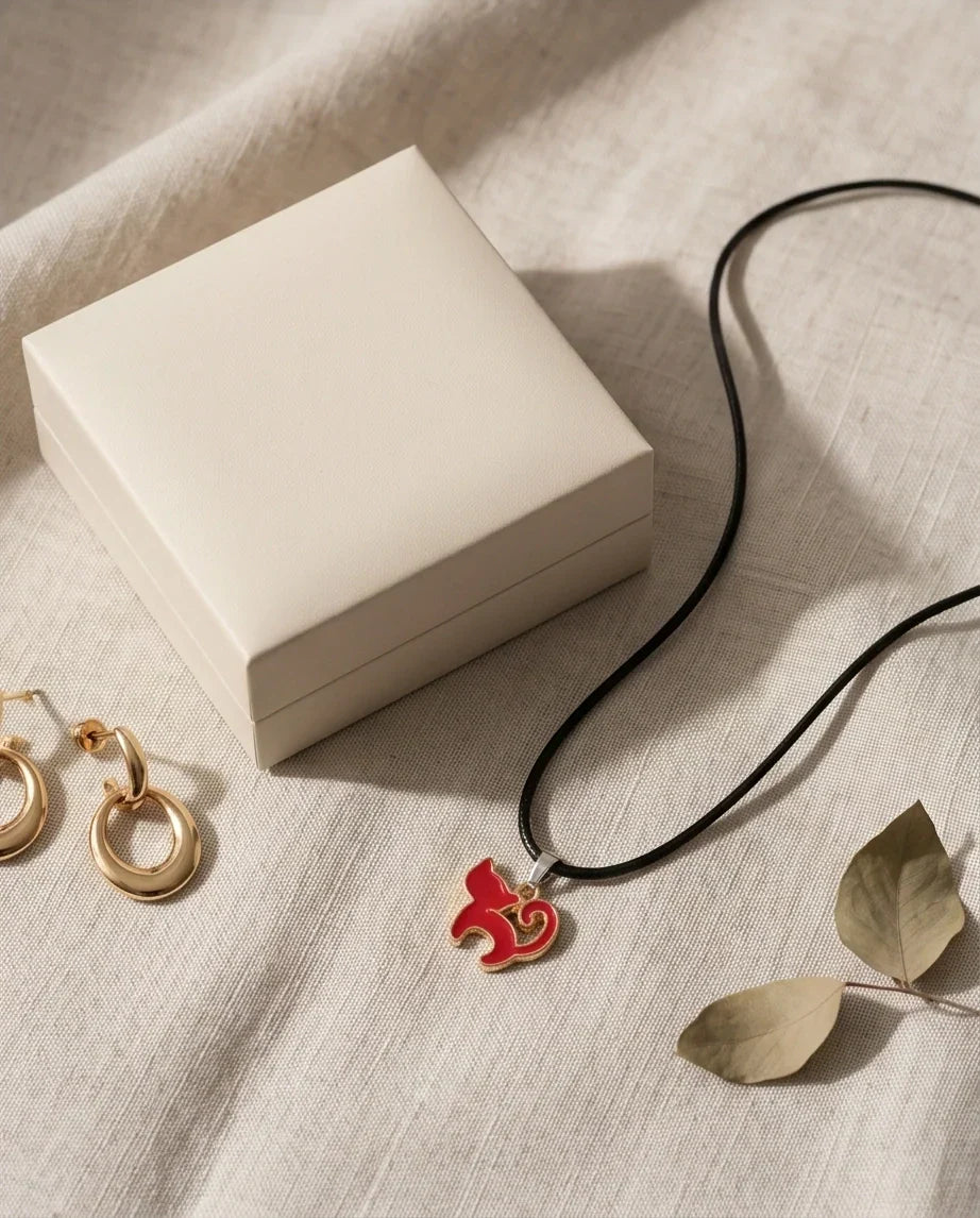 Gold and Red Cat Pendant Necklace