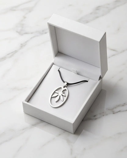 Brushed Silver Leaf Oval Cord Necklace