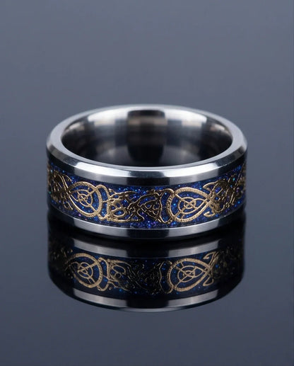 Blue Glitter Celtic Dragon Knot Band Ring