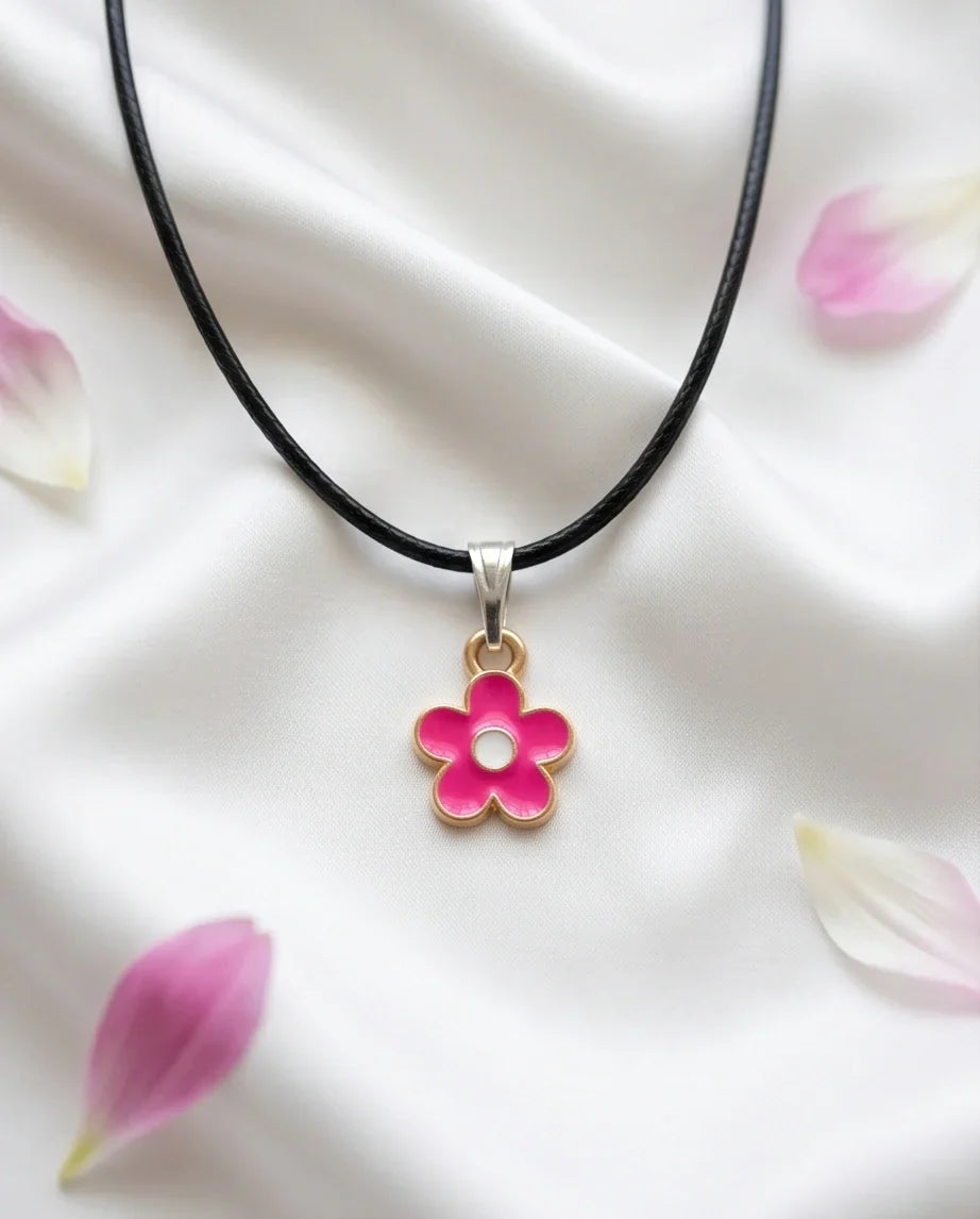 Gold and Pink Blossom Pendant Necklace