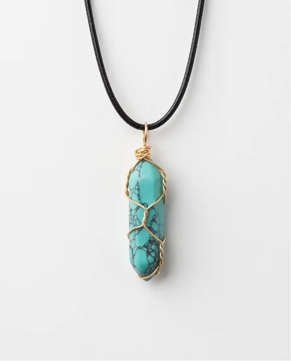 Wire-Wrapped Turquoise Howlite Crystal Point Pendant Box Chain