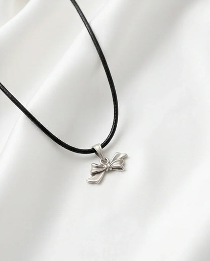 Silver Retro Ribbon Bow Necklace