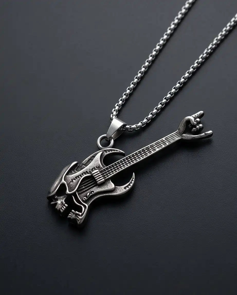 Rock Horns Electric Guitar Pendant Box Chain